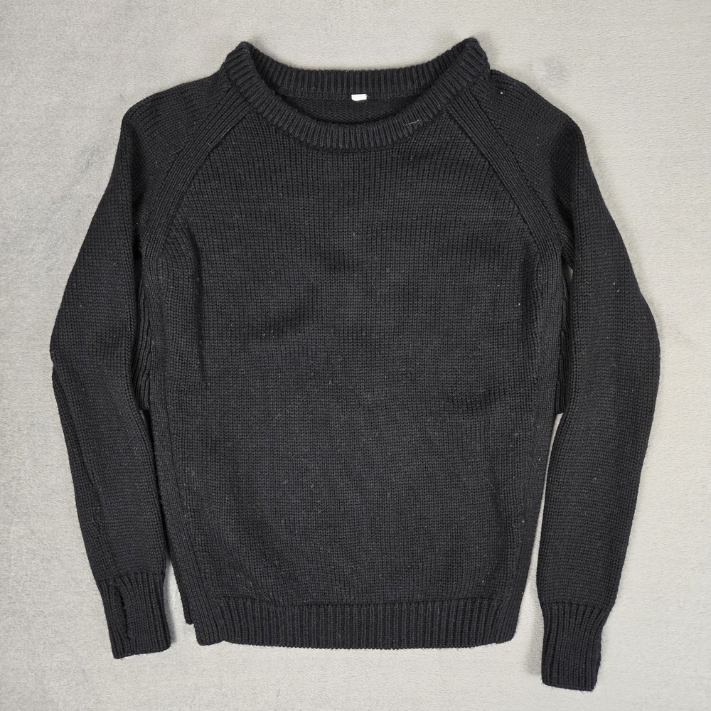 Lululemon Yin to You‎ Sweater Womens 8 Merino Wool Black Chunky Knit Thumbholes